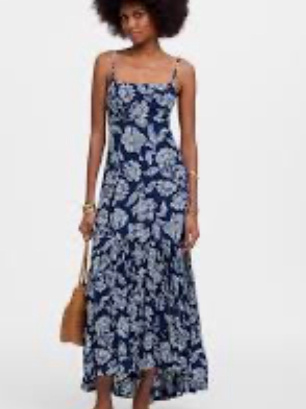 Madewell Navy & White Floral Spaghetti-Strap Maxi Dress